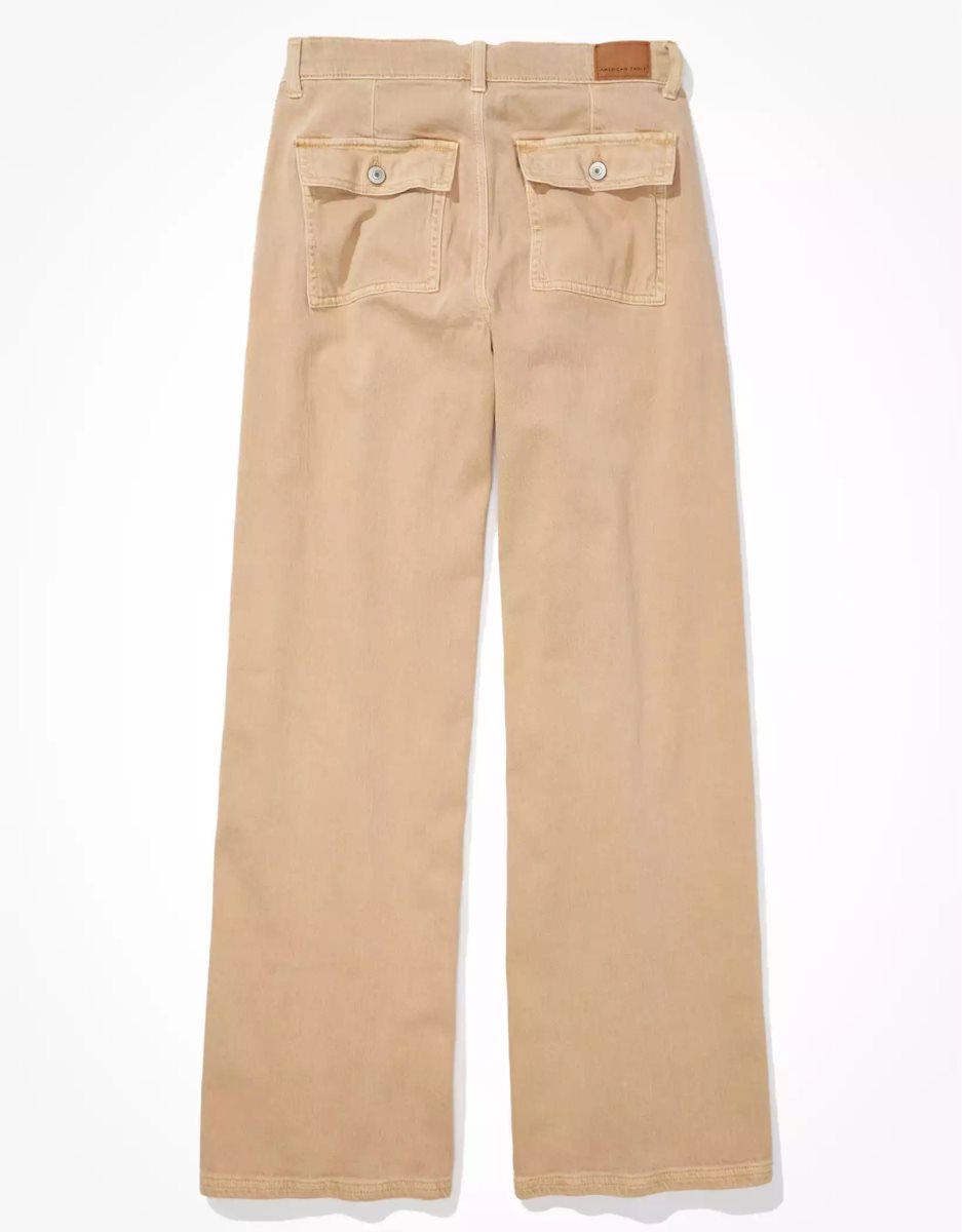 Jean American Eagle AE Stretch Super High-Waisted Baggy Larges-Leg Pant Beige Femme | QMY-84909883